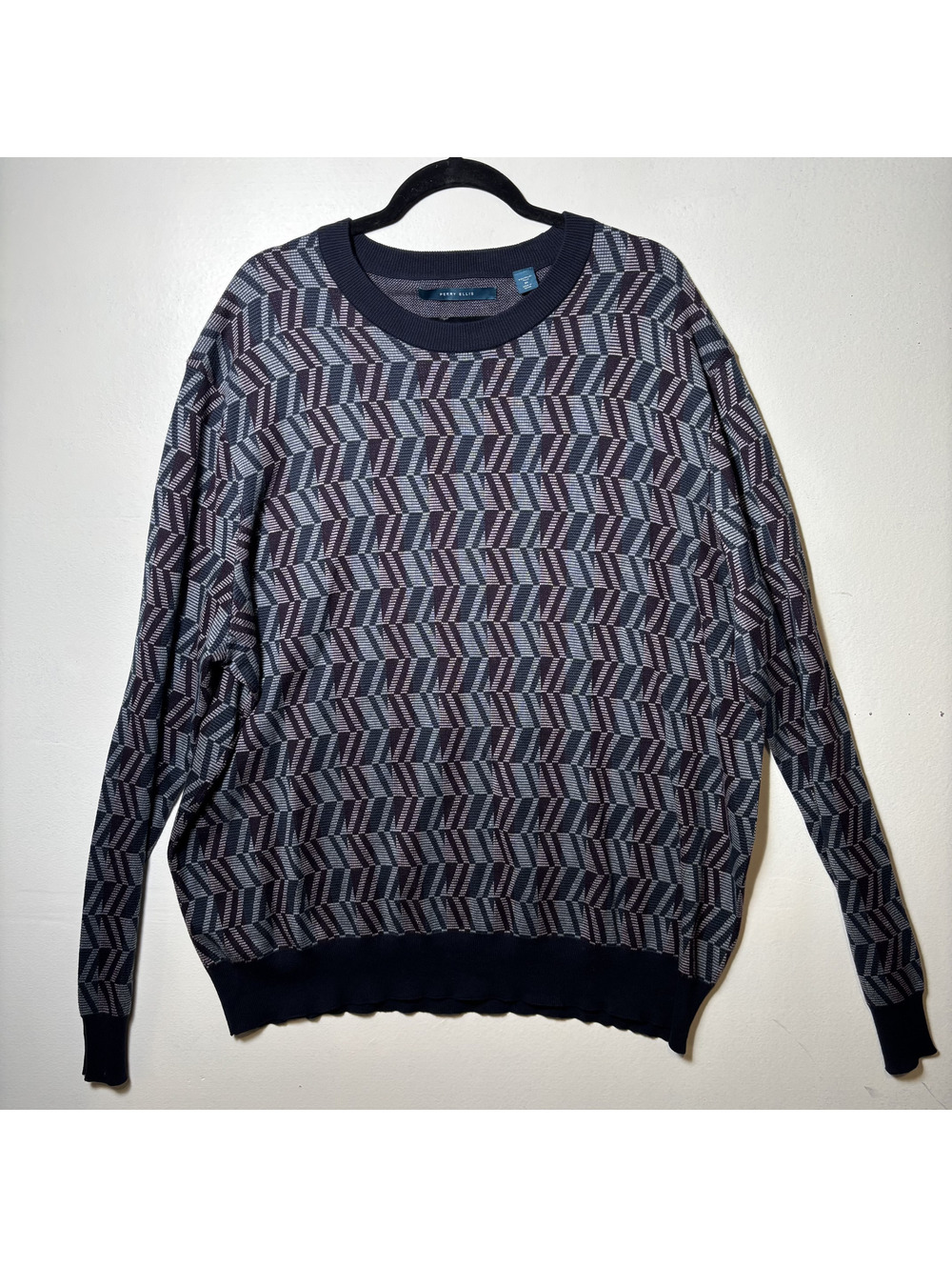 Perry Ellis Geometric Knit Sweater 2XL Cotton Modal Y2K